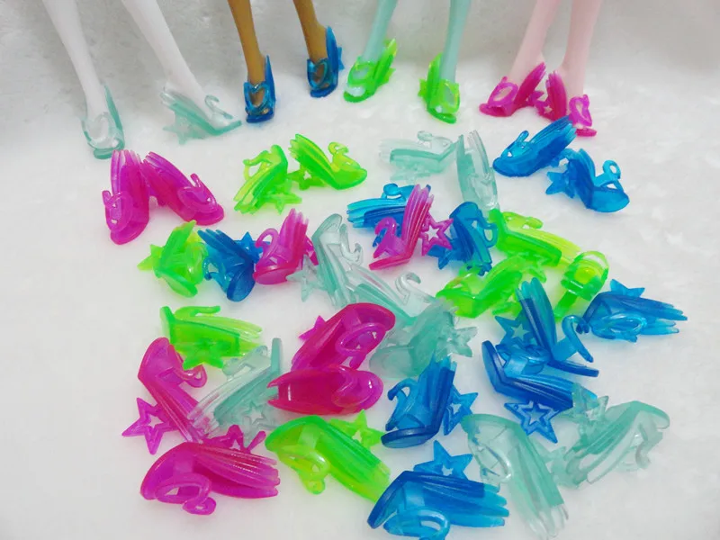 

Wholesale Swan Design Toy Shoes For Monster Dolls Multicolor Transparent High Heel Sandles Monster Doll Shoes NEW 30Pairs/lot