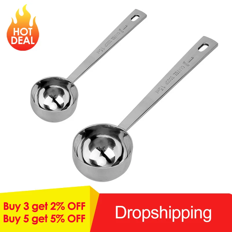 

15ML/30ML Metal Measuring Spoon Coffee Scoop Thicken Stainless Steel Smooth long handle Tablespoon Milk Spoons Kitchen Bar Tools