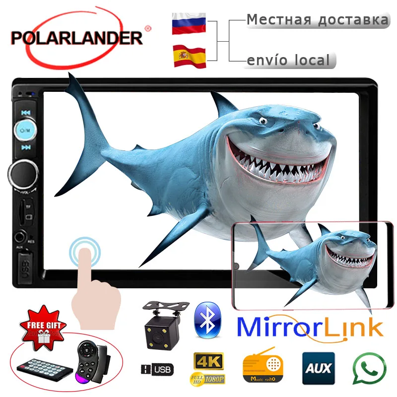 

2 Din Car Radio Player Bluetooth 7 Inch Optional 170 degree CCD rearview camera LCD Touch Screen Car Audio Mirror Link