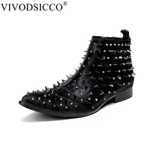 VIVODSICCO/Новые мужские ботильоны из натуральной кожи в стиле панк, мужские ковбойские ботинки с острым носком в стиле милитари, с высоким берцем, botas hombre