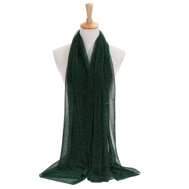 Женский мерцающий хиджаб искусственный жемчуг бисерный жатый Шаль Мусульманский Исламский тюрбан шарф
