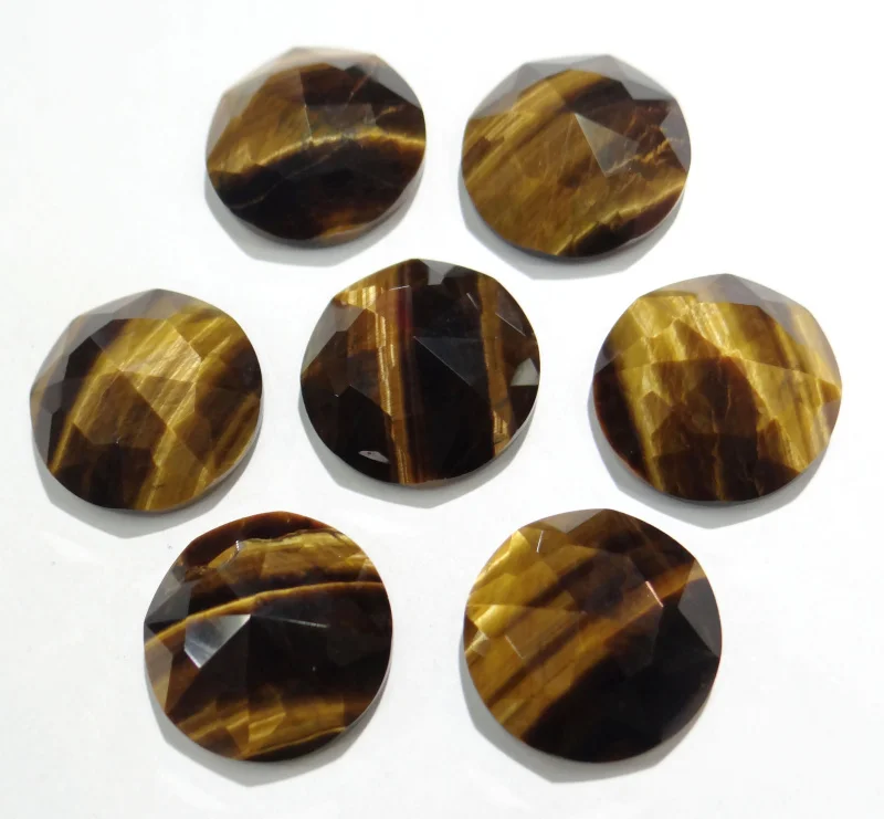 

wholesale 30Pcs 16mm natural tiger eye Stone Round Shape faceted Cabochon No Hole beads for DIY Making Jewelry Ring Necklace