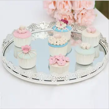 

European silver plated cake tray Dessert table decoration metal mirror candy food serving trays fruit plate decoration SNTP036