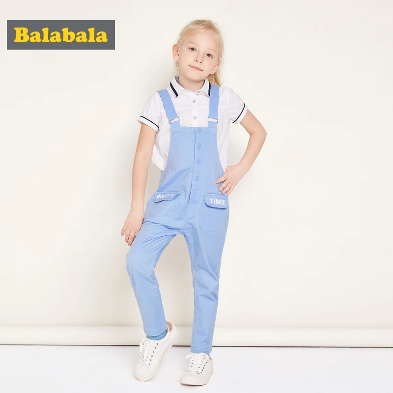 Balabala 2017 джинсовый комбинезон для девочек Небесно-Голубой детский хлопковый весенний Повседневный джинсовый Детский комбинезон комбинезоны для девочек детская одежда - изображение