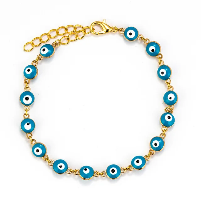 Стеклянный браслет с бусинами от Lucky Eye, разноцветный очаровательный браслет со сглаза, Золотой Серебряный браслет-цепочка для женщин, женские ювелирные изделия EY476 - Окраска металла: drop oil light blue