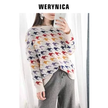 Werynica, новинка, зимние женские свитера с принтом «гусиная лапка», винтажный хит цвета, Свободный пуловер, свитер, Женский Повседневный джемпер для женщин