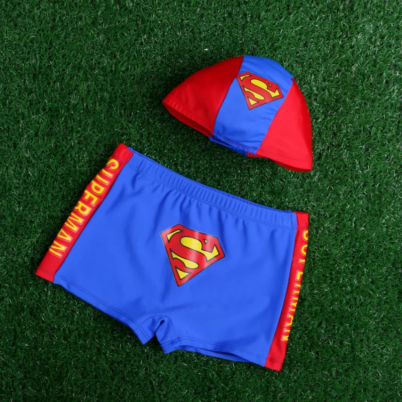 

Children Swimming Trunks Big Boy Boxer Superman Briefs+cap 2 Pieces Set Baby Kids Beach Bathing Suits Cartoon Shorts 2-8 years