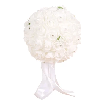 

Wedding Bridesmaid Bride Bouquet Pearl Satin Silk Flowers Bridal Bouquet for Wedding Anniversary Engagement Party