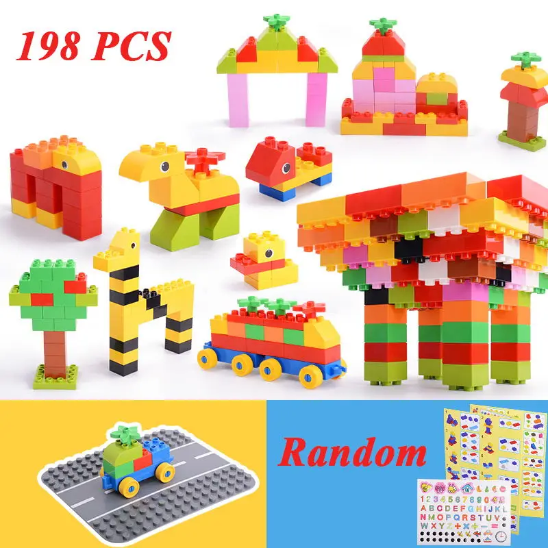 

198Pcs Big Size Bricks Sets City DIY Creative Bricks Toy Child Educational Building Blocks Brick Compatible Legoings Duploe