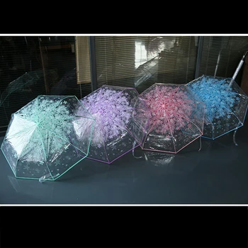

Creative 3 Fold Umbrella Women Transparent Umbrella Rain Women Umbrella Classic Cherry Sakura Pattern Clear Umbrella