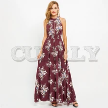CUERLY Halter backless summer long dress women Hollow out sleeveless maxi dress Casual high waist floral print dress vestidos CUERLY Halter backless summer long dress women Hollow out sleeveless maxi dress Casual high waist floral print dress vestidos
