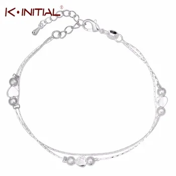 Kinitial  Hot Sale New Style 925 Silver Heart Ball Bracelet Femme Silver Color Women Wedding for Women Friendship Bracelets