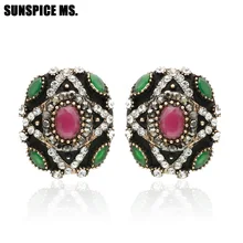 SUNSPICE MS. Винтажные серьги-гвоздики для женщин, Круглые ретро индийские Турецкая бижутерия, этнический дизайн, квадратные серьги, бижутерия, подарок