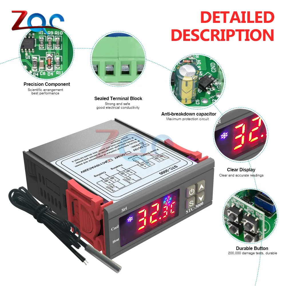 STC-3000 110V-220V Touch Digital Temperature Controller Thermostat w/Sensor zg 