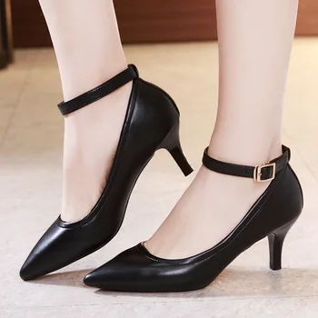 

2019 spring shallow mouth high heel with a buckle stiletto pointed single shoes dress professional work shoes women