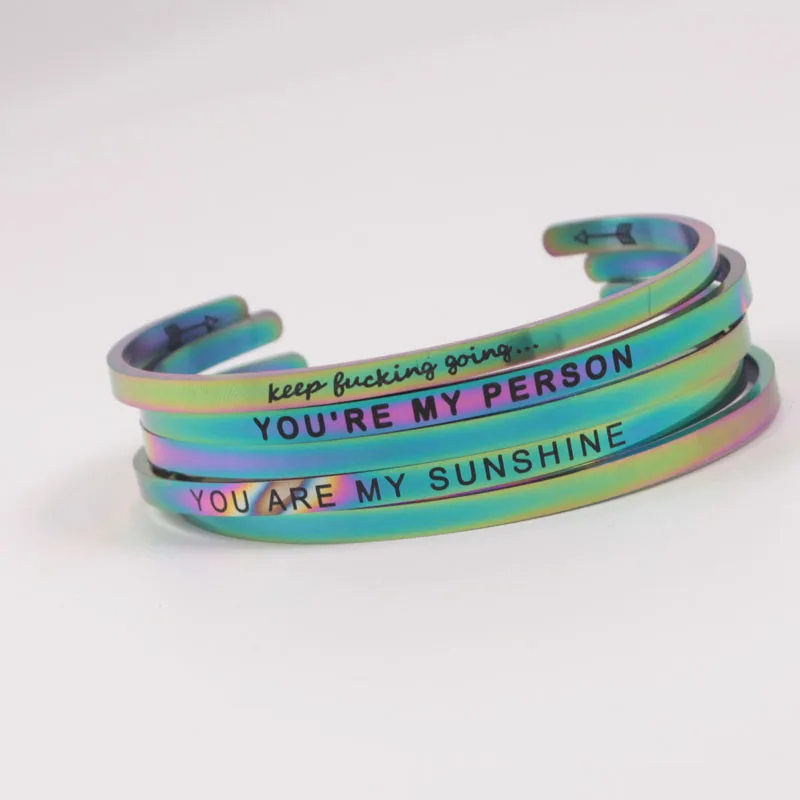 

316L Stainless Steel Positive Text Cuff Bracelets Inspirational Quote Cuff Mantra Bracelet Bangle For Men Women Gift