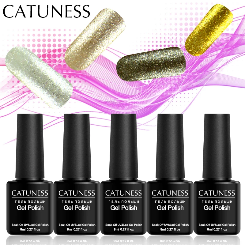 

CATUNESS Gorgeous Fingers Bling Platinum Sequins Glitter Ultraviolet Gel Nail Polish Base Coat Professional Manicure Gel Lacquer
