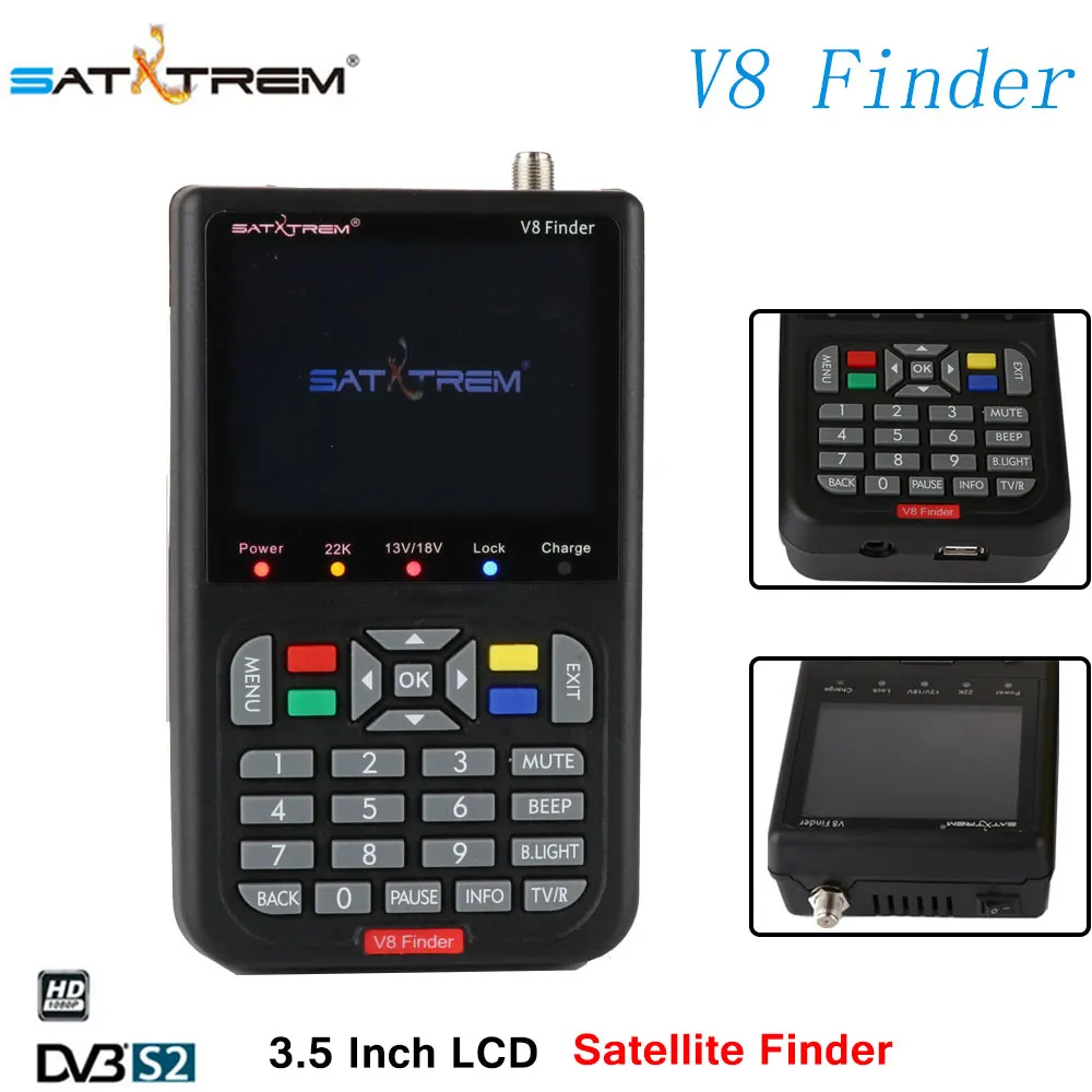

SATXTREM DVB-S/S2 V8 Finder HD Satellite Finder with High Definition 3.5 Inch LCD Display MPEG-4 Satellite Meter Sat Finder