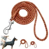 Laisse en cuir roulé pour petits chiens moyens | Laisse pour chiot chat, laisse pour animaux de compagnie, têtes de marche, couleur brune, 4 pieds de Long ► Photo 2/6