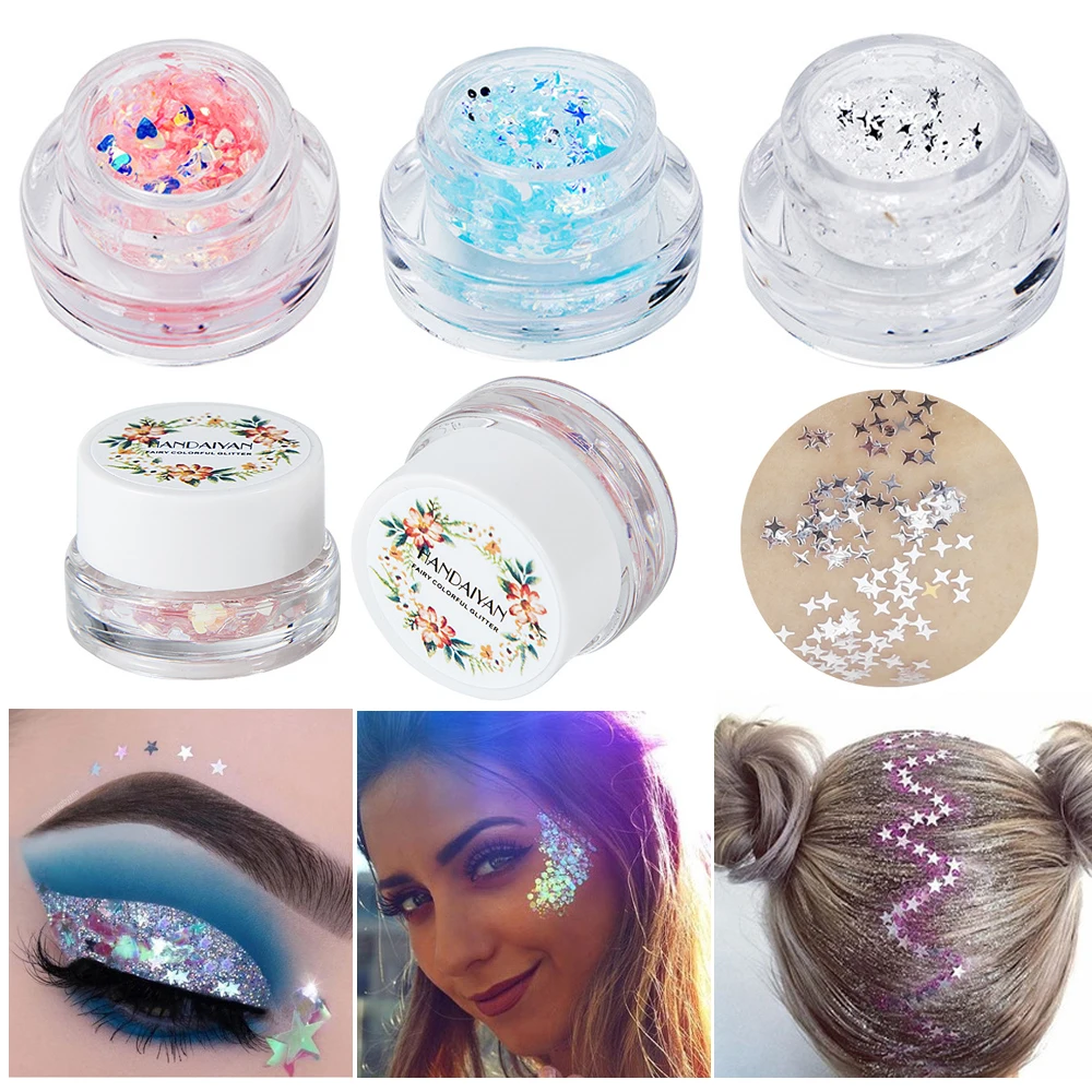 

Glitters For Art Body Glitter Tattoos Powder Gel Hair Eye Glitter Flash Heart Loose Sequins Nude Face Cream Festival Glitter