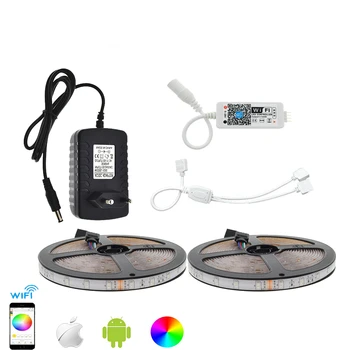 

LED Strip Set IP65 Waterproof 3528 RGB 10M/600LED Flexible Strip Light+App Control MIni Wifi RGB Controller+12V 3A Power Adapter