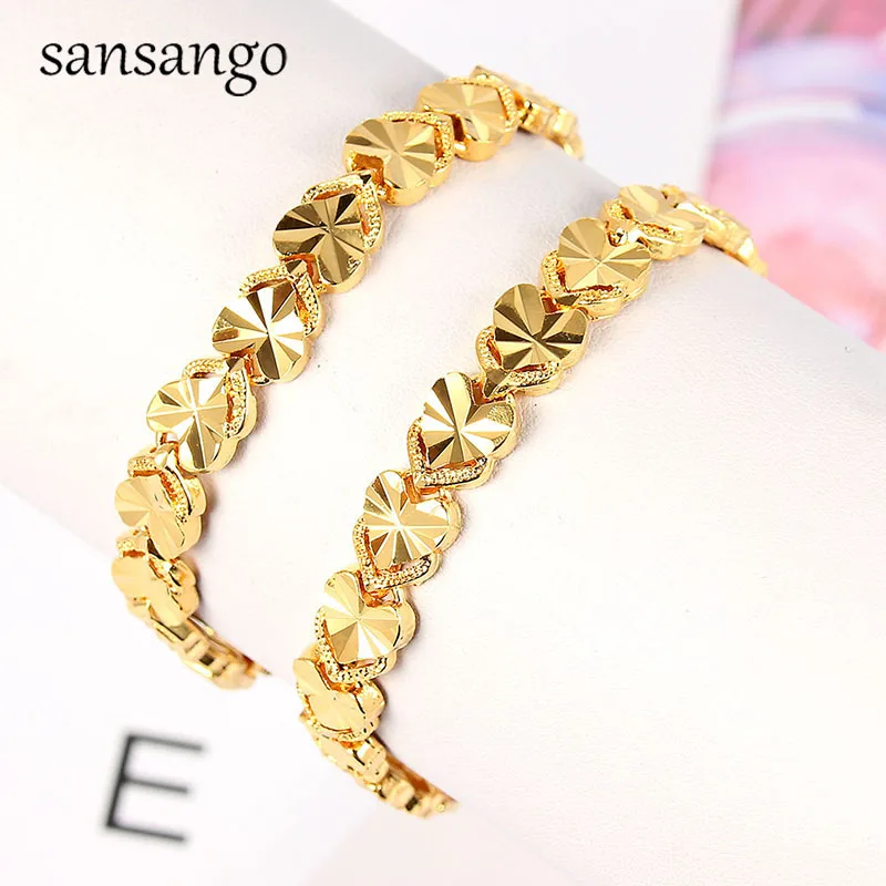 New Arrival Hip Hop 24K Golden Curb Link Chain Bracelet Male Jewelry For Men Women Luxury Bangle Party Gift Wholesale 18cm