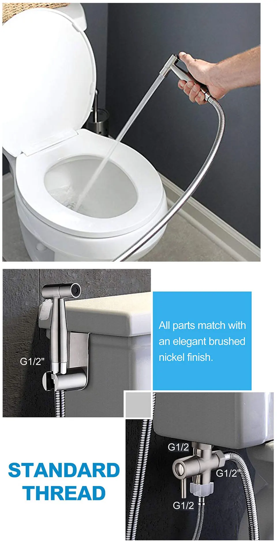 Ванная комната распылитель для туалетного биде с Т-клапан-адаптер/переключающий и душевой шланг и держатель кронштейна для туалетного
