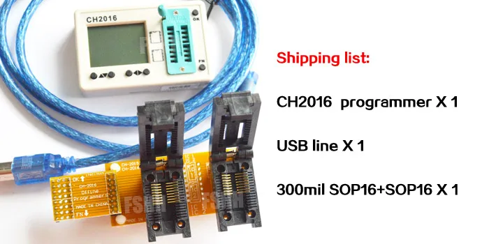 Ch2016 USB SPI флэш-программист + раскладушка 300mil SOP16 + SOP16 Тесты разъем производства 1 Перетащите 2 программист