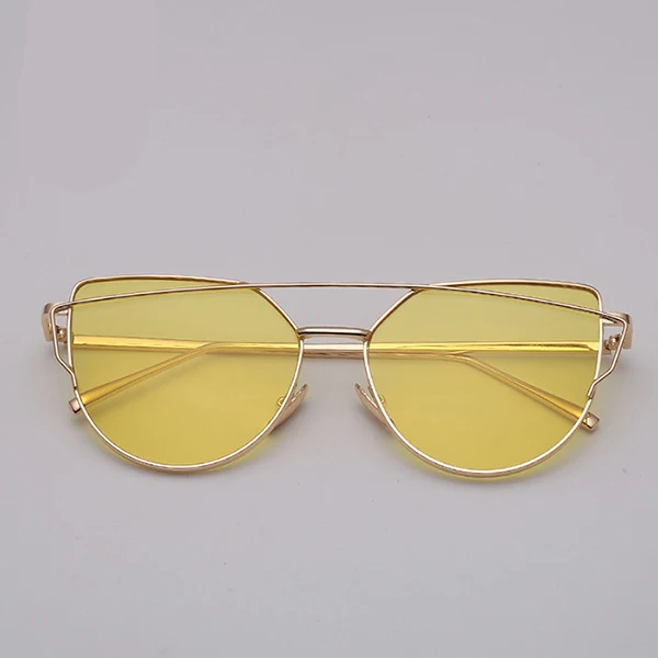 gold yellow RBROVO, фирменный дизайн, кошачий глаз, солнцезащитные очки для женщин, Ретро стиль, металлические, отражающие очки для женщин, зеркальные, Ретро стиль, Oculos De Sol Gafas - Цвет линз: gold yellow