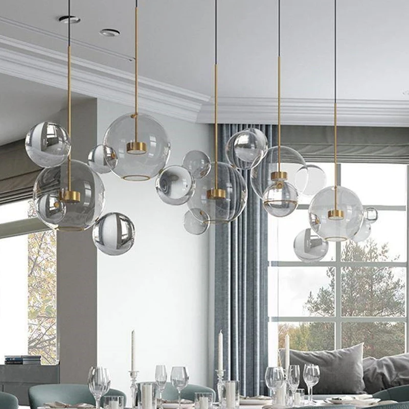 Clear Glass Ball Living Room Chandeliers Art Deco Bubble Lamp Shades Chandelier Modern Indoor Lighting Restaurant Chandeliers