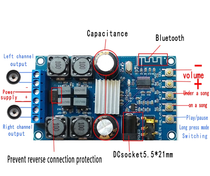 TPA3116 50 Вт+ 50 Вт 2,0 аудио беспроводной Bluetooth стерео цифровой усилитель мощности плата с оболочкой