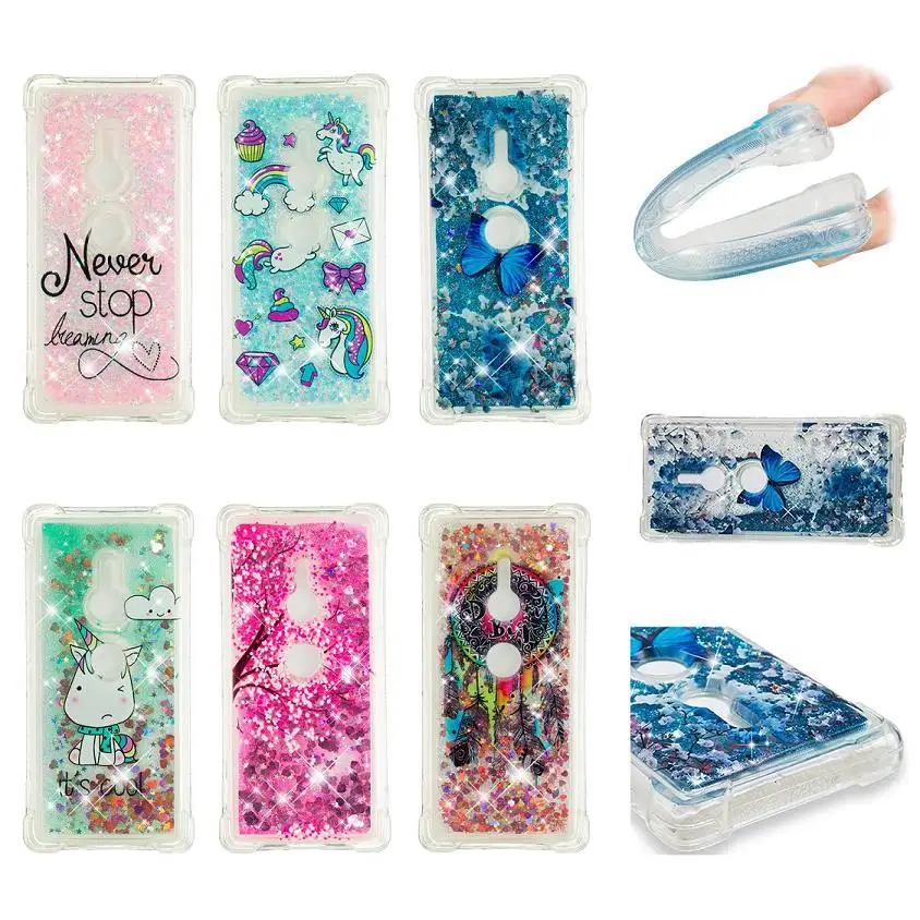 Liquid Glitter Quicksand Butterfly Unicorn Back Cover TPU Phone Case For Sony L2 XA2 XA1 XZ1 XZ2 Compact |