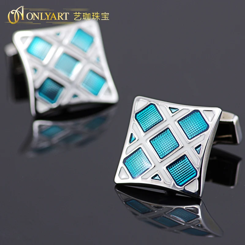 

OnlyArt business mechanical back bts accessories rhodium jewelry male cufflinks silver blue resin shirt buttons man