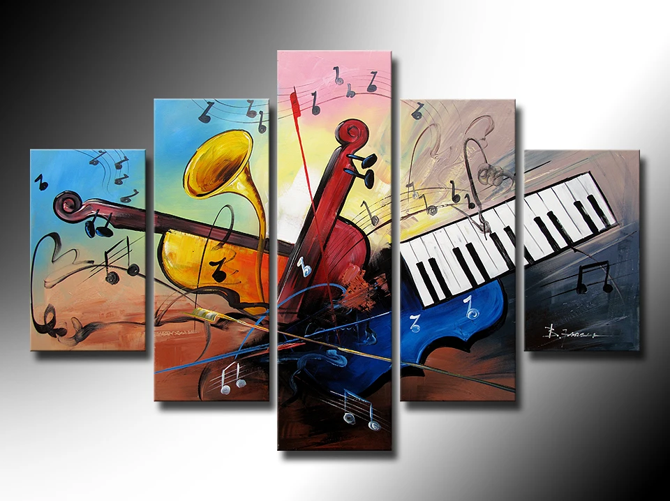 hand painted oil wall art dark red keyboard strings decoration