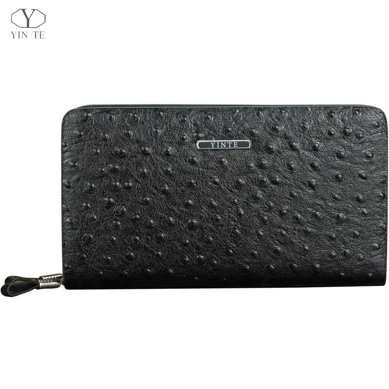 

YINTE 2016 Cow Leather Men's Clutch Wallets Long Wallet Clutch Wrist Bag Black Wallets And Purses Card Holder Portfolio T027-2