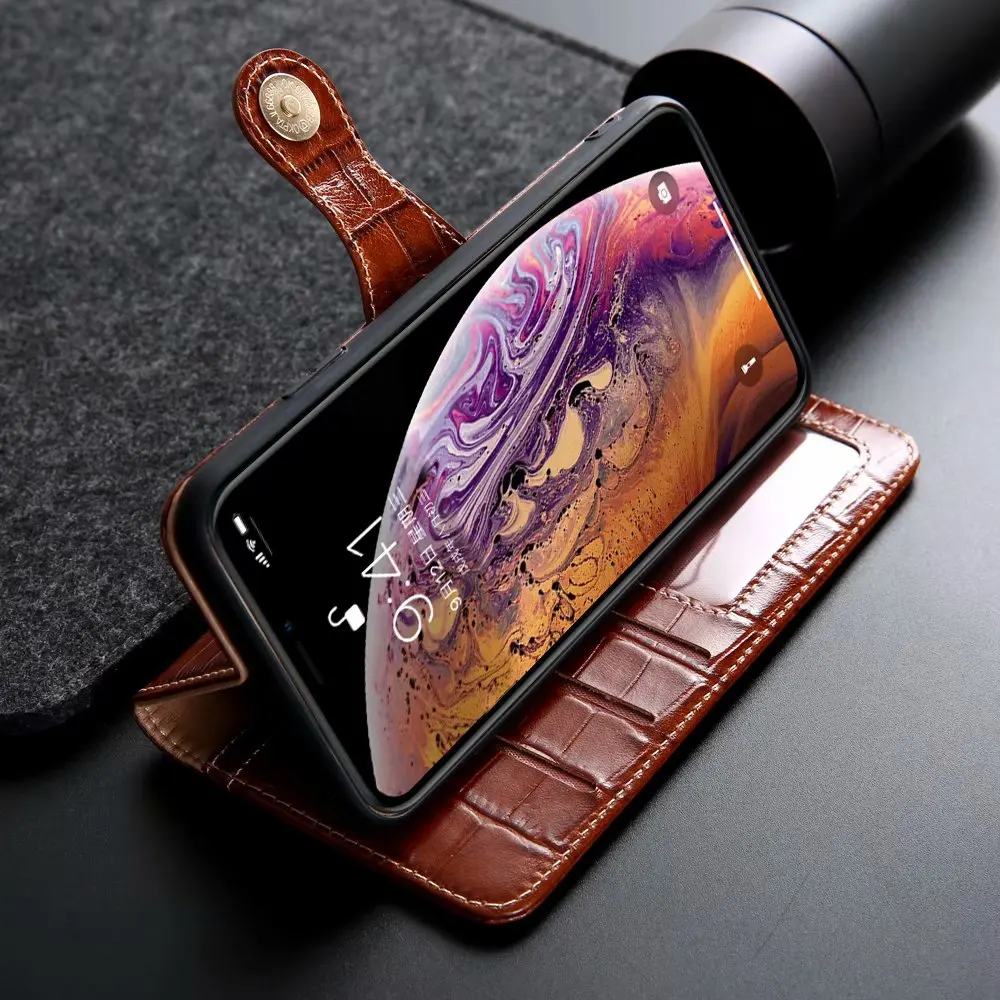 For coque iphone X XS case luxury Crocodile Genuine leather phone case for iphone XS Max XR Flip