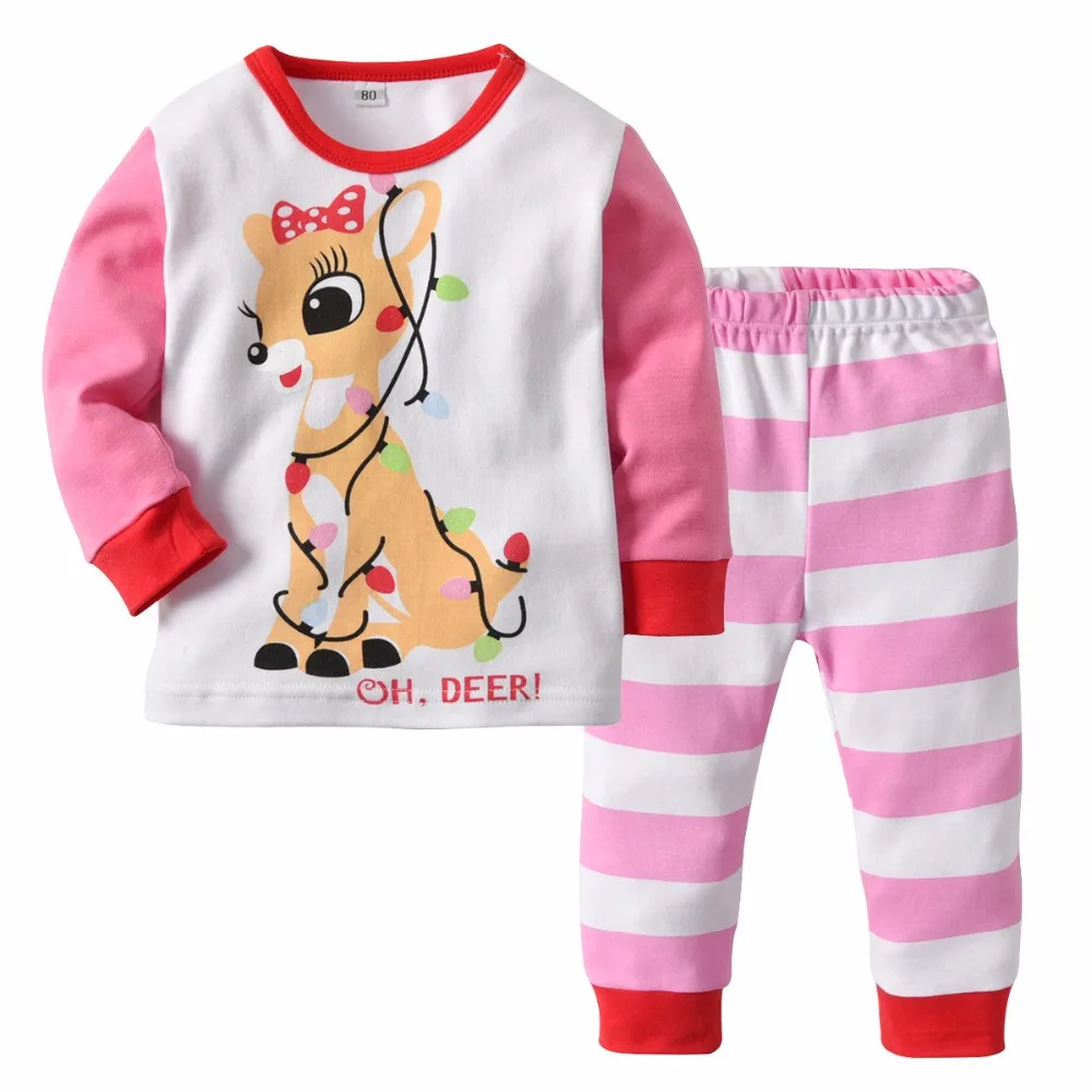 

Children's Home Clothing Cotton Cartoon Print Long Sleeved Girls Home Pajamas Set Autumn Winter Height 80-120cm