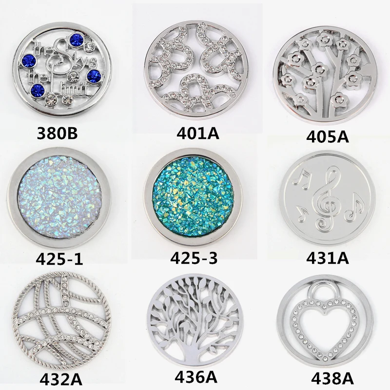 

Vinnie Design Jewelry Silver Plated Coin Disc 33mm fit for Large Pendant Coin Holder Mixed Design 9pcs/lot