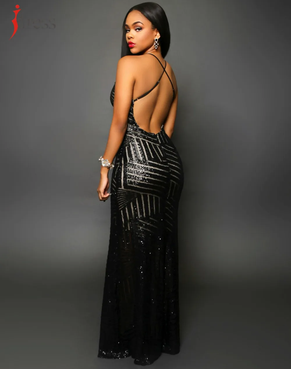 IDress Long Sequin Dress Backless Women Maxi Evening Party Dress Split Vestido De Noche Golden Party Night Club Lady Night Dress (13)