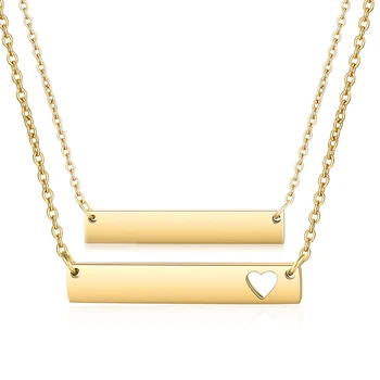 

10pcs/lot Gold Color Blank Bar Necklace 35*6*2mm Heart Cut Out Bar Pendant Jewelry Mirror Polished Popular Choker Necklaces