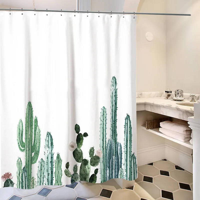 Полиэстер Душ Шторы 3D роспись кактус тропический душ Шторы для ванны пейзажа Водонепроницаемый Ванная комната Шторы 180X180 см