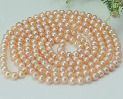 

Free Shipping>>new hot Stunning!Long 48" 7-8mm Genuine Natural Pink Akoya Cultured Pearl Necklace