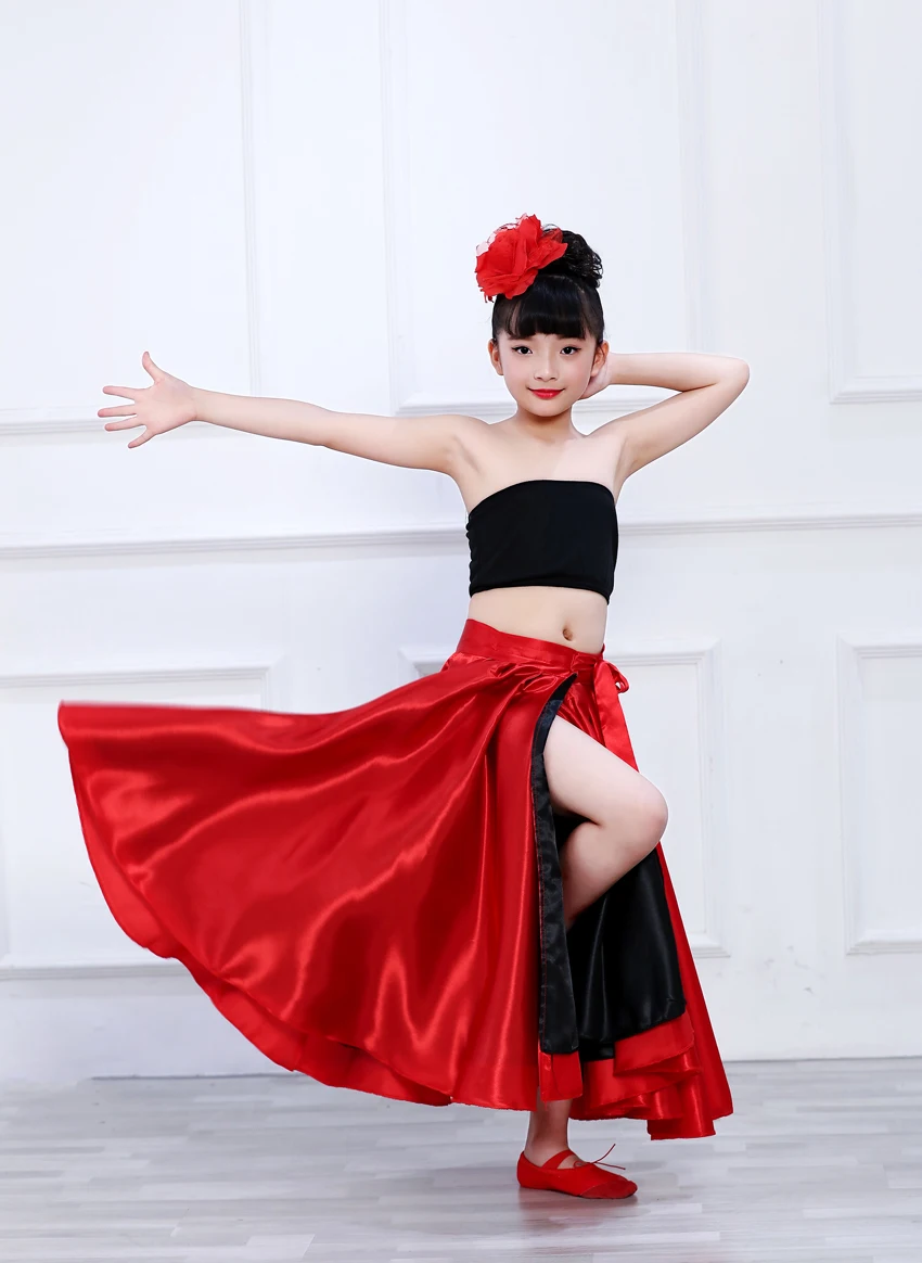 Роскошная атласная юбка для испанского фламенко золотистого цвета с оборками для девочек-подростков; костюмы для бальных танцев живота; Длинная юбка