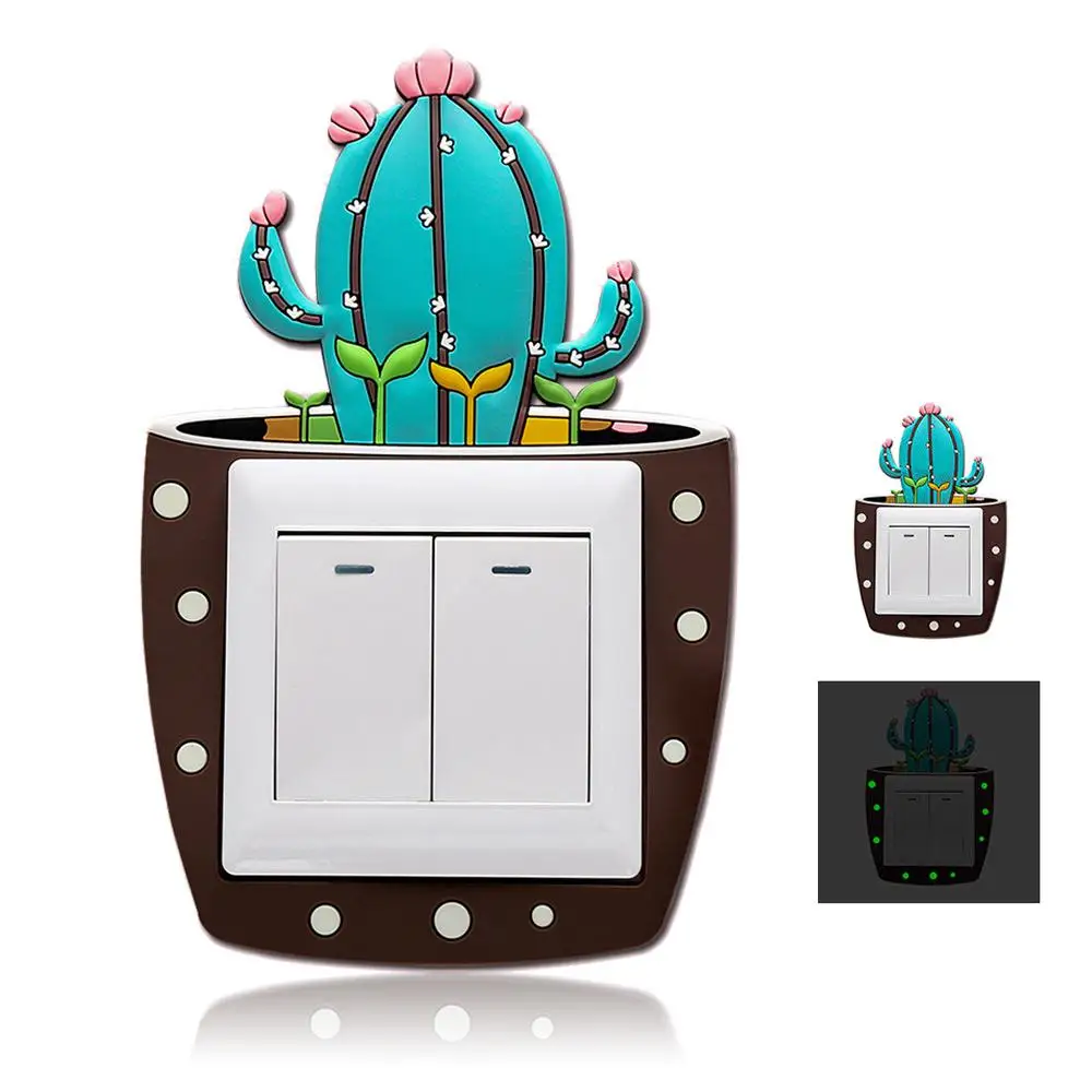 

1 Piece Cartoon 3D Cactus Fluorescent Wall Silicone Switch Sticker Children's Night Light Switch Socket Home Decoration