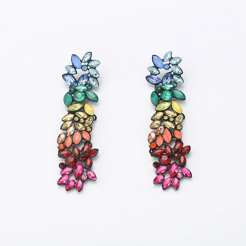 Yhpup трендовые многоцветные длинные висячие серьги в виде цветов со стразами роскошные Oorbellen женские свадебные ювелирные изделия подарок kolczyki