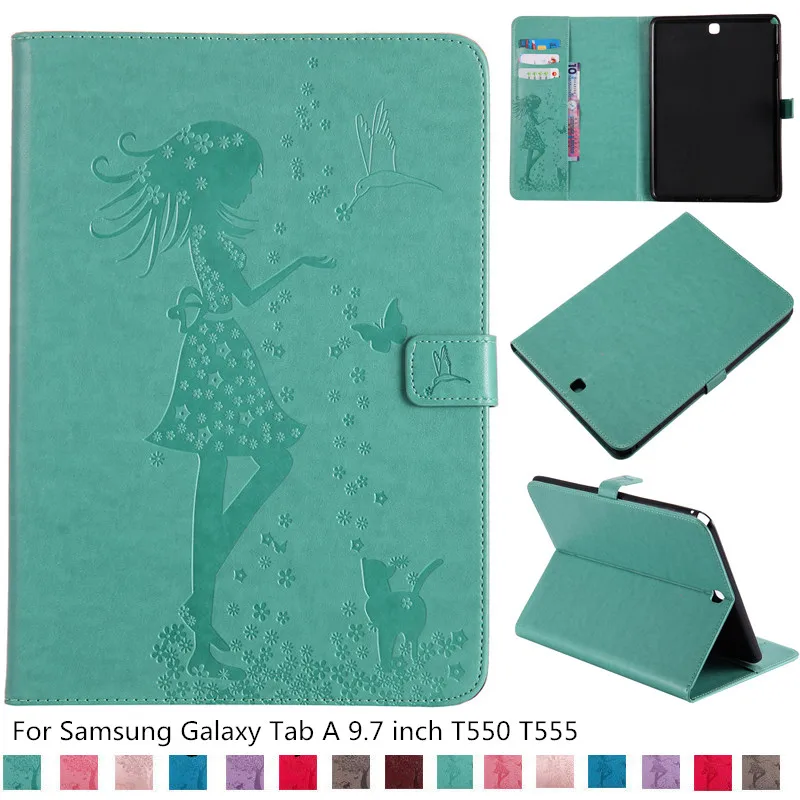 Детский чехол книжка из ТПУ и кожи с рисунком для Samsung Tab A 9 7 дюйма T550 T555 магнитной