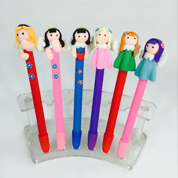 

10pcs/lot new high quality cute cartoon polymer clay angel ballpoint pen pottery clay gift pen