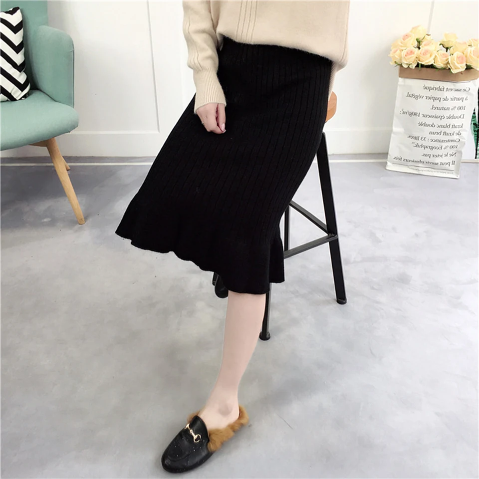 Vintage Woolen Warm Knitted Pencil Skirt