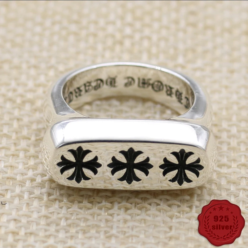 

100% 925 sterling silver ring personality retro fashion hip-hop style punk style letter cross creative men's jewelry 2018 new