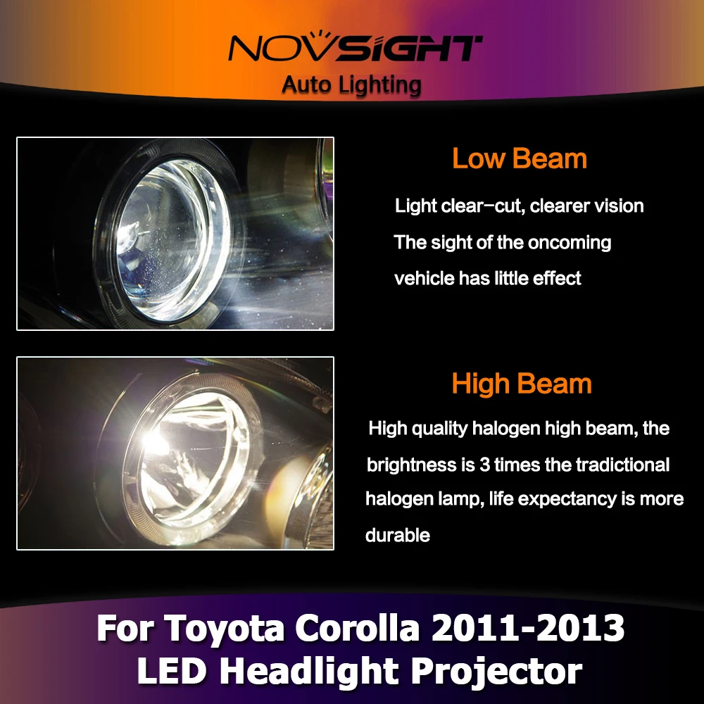 NOVSIGHT 2X светодиодный головной светильник s в сборе проектор Ангел глаз DRL противотуманный светильник для Toyota Corolla 2011-2013